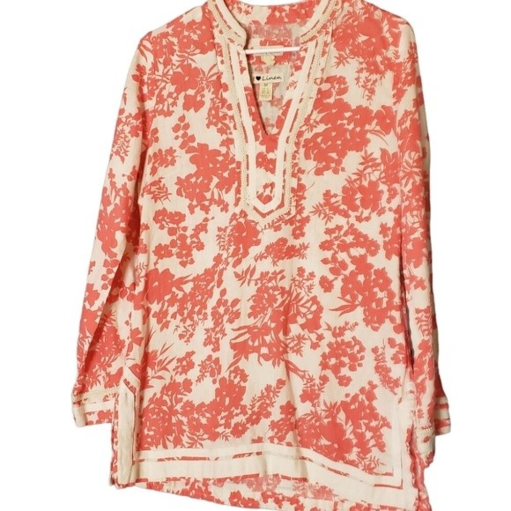 Melvin Coral White Tailored Linen Tunic side Zip Size M